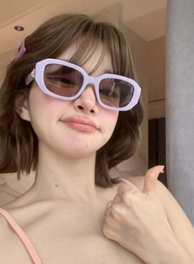 韩版紫色甜妹猫眼方形窄框太阳镜