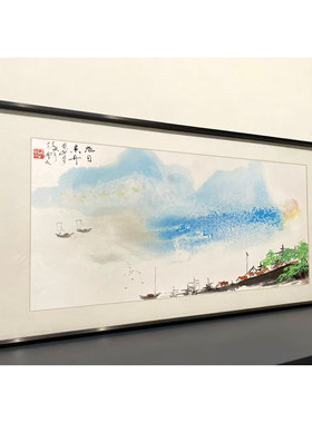 新中式手绘国画旭日东升客厅餐厅玄关挂画办公室装饰画纯手绘真迹