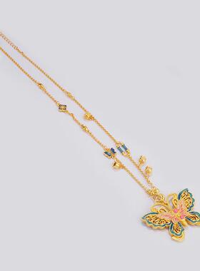 国潮新中式古法珐琅蝴蝶彩项链女2025国风锁骨链精致花丝百搭颈链