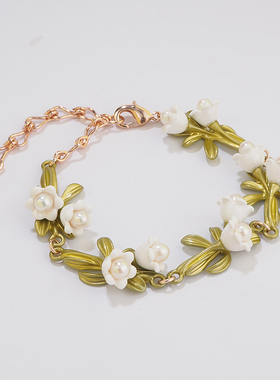 原创设计国风精致淡水珍珠铃兰花手链女新中式轻奢高级感手环手饰