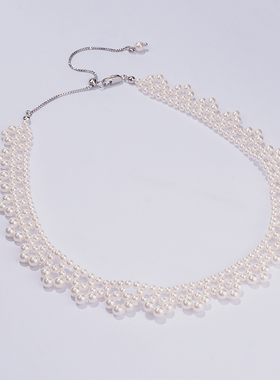 原创设计国风蕾丝编织施家珍珠项链女轻奢高级感颈链气质配旗袍