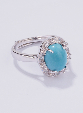 精致原创绿松石鸽子蛋戒指女高级感轻奢小众设计开口可调节指环