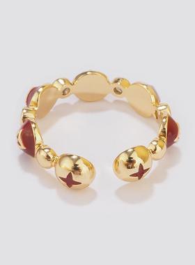 开口可调节安哥拉红色四叶草戒指女小众轻奢文艺指环食指戒尾戒