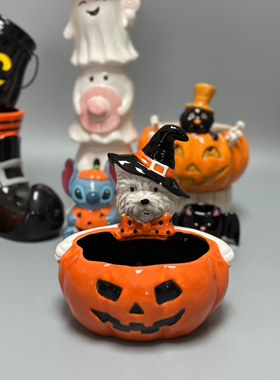 外贸孤品 万圣节陶瓷南瓜装饰摆件 置物盆 店铺家居样板房装饰