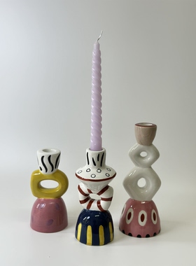 外贸孤品 多巴胺陶瓷装饰摆件 花瓶 烛台 店铺家居样板房装饰摆件