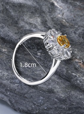 天然黄水晶女款戒指高级925银色