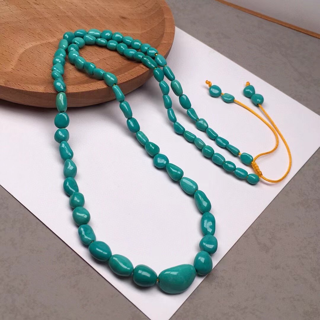 湖北原矿无优化绿松石玉化料糖豆项链毛衣链男女款高瓷绿附证书,淘宝优惠券,粉丝福利购,淘宝优惠卷