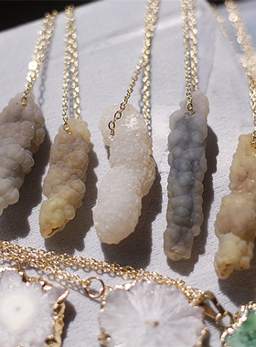 艺术家手工天然水晶玛瑙古朴项链