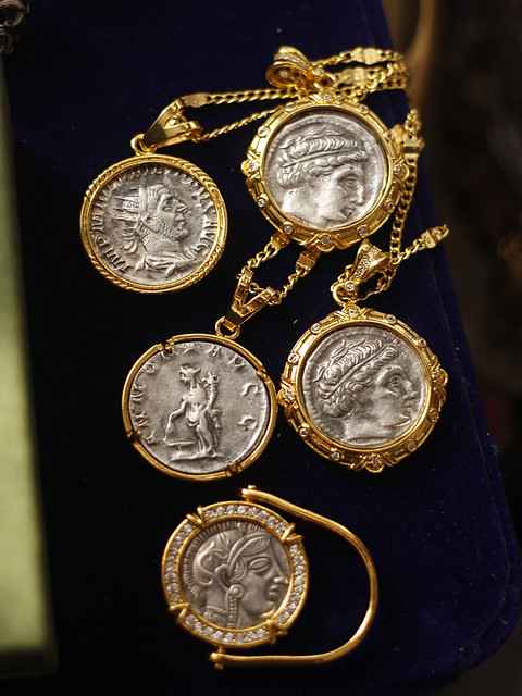 Greek coin engraving VTG earrings necklace ring