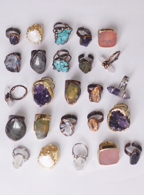 天然紫水晶玛瑙手工制活口戒指