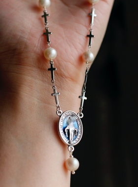 欧美国意大利进口淡水珍珠钛钢小众男女中性风十字架不易掉色项链