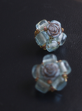 原创欧美玫瑰琉璃耳饰项链套装