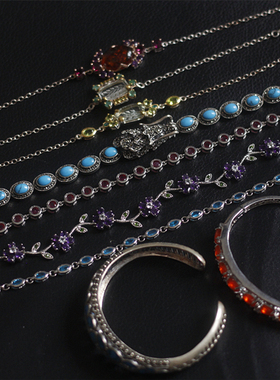 火欧泊红宝石紫水晶银手链手镯