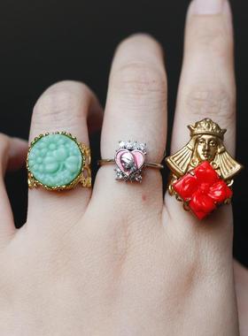 欧美进口回流中古复古董老琉璃活口调节20世纪戒指环捡漏VTG孤品