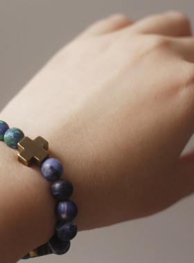 如意|原创设计美国进口玛瑙天然石黄铁矿十字架串珠情侣手链手串