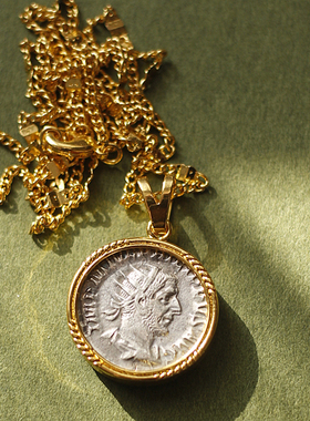 如意|希腊钱币现代古币雕刻人像cameo中古vintage项链吊坠毛衣链