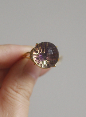 中古董仿欧泊老琉璃活口戒指VTG