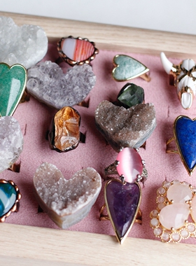 古朴天然白紫黄水晶原创九紫离火艺术家手工萤石活口爱心蝴蝶戒指