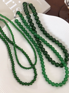 新中式绿色串珠项链夏季时尚新款