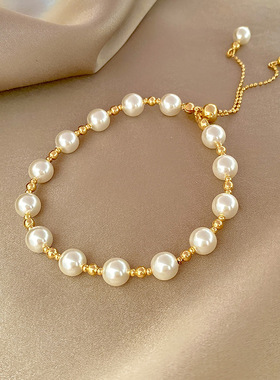 小众简约时尚轻奢珍珠手链可抽拉