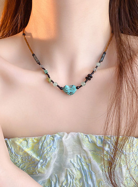 时尚百搭自然风彩色花朵串珠项链