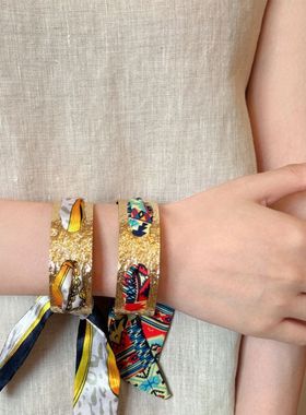 金属褶皱布艺丝巾缠绕手镯