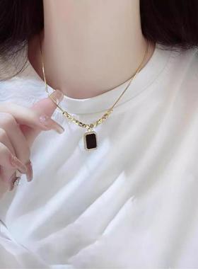 黑色吊坠爆款轻奢小众设计项链