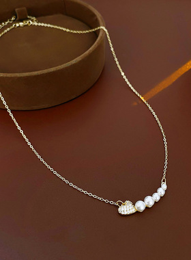 14K真金电镀爱心珍珠项链女轻奢