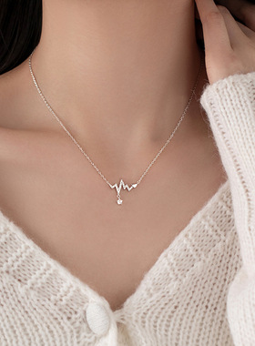 满钻心电图爱心项链女轻奢小众