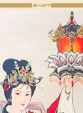 宝莲灯华山三圣母神像画卷轴挂画 神话故事人物画像 绢布装饰画