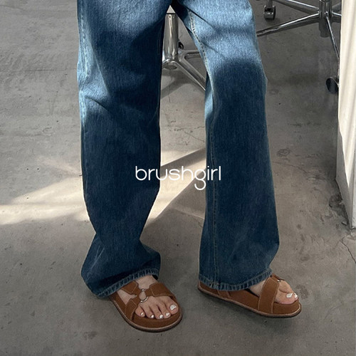 BRUSHGIRL复古棕色日系罗马鞋东大门设计感搭扣绒面露趾凉鞋女鞋 - 图0