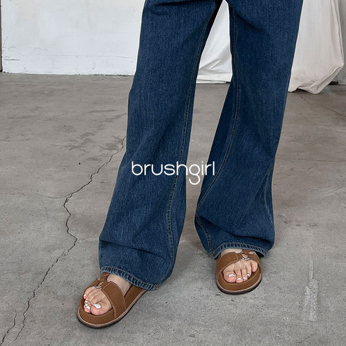 BRUSHGIRL复古棕色日系罗马鞋东大门设计感搭扣绒面露趾凉鞋女鞋 - 图1