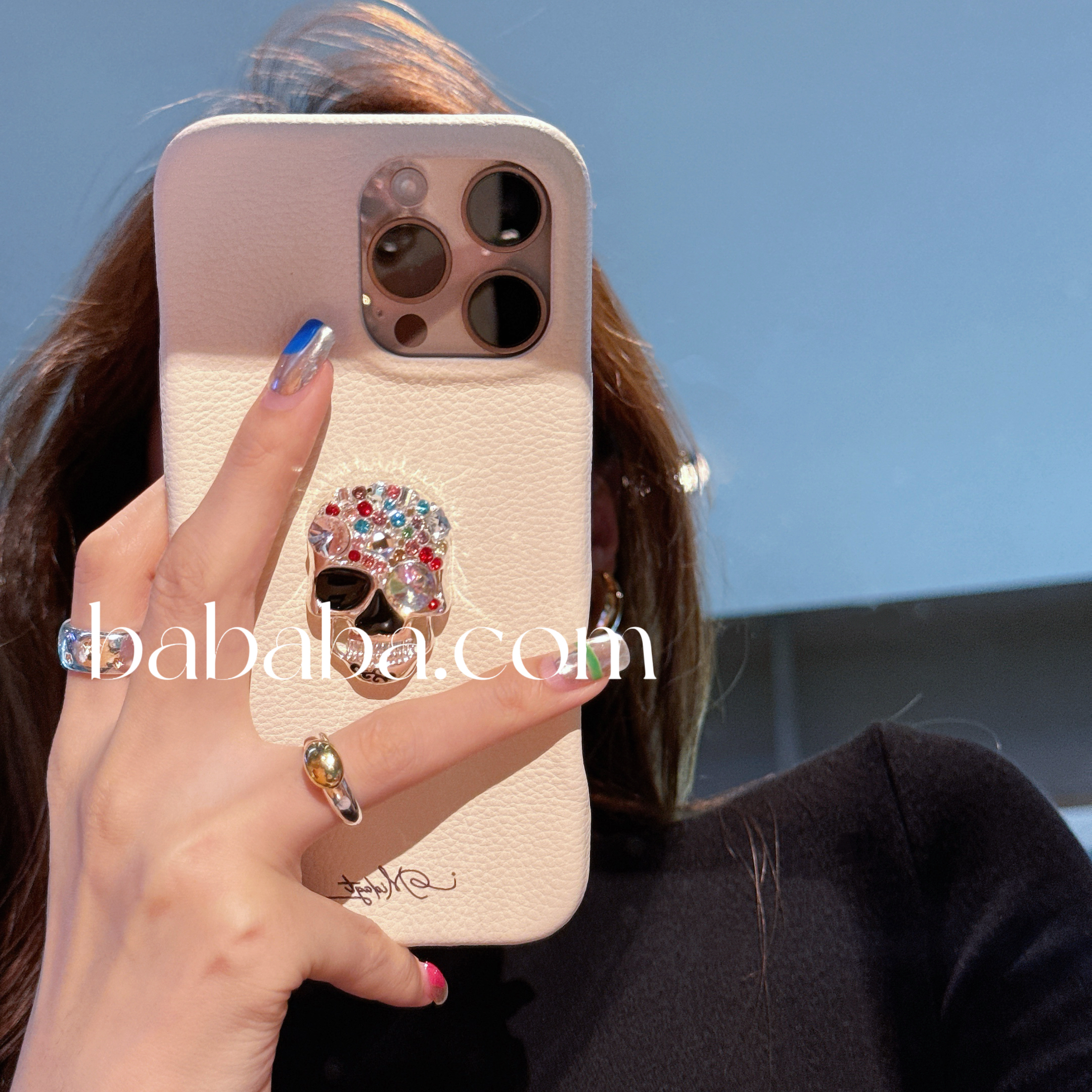 高级感闪钻骷髅头适用iPhone17ProMax手机壳苹果15/16Pro保护套14pm女款13气质个性创意小众12全包皮质防摔潮 - 图2