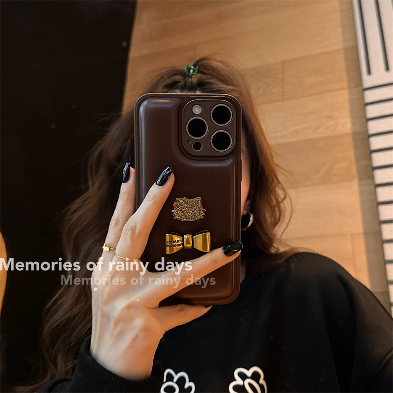 美拉德中古猫咪适用iPhone15ProMax手机壳16苹果14Pro高档皮质软包边12/13个性创意11高级感气质精准孔保护套,淘宝优惠券,粉丝福利购,淘宝优惠卷