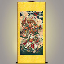 Western Guangmu Kings ancient pictorial version of Contiguous Left Bou Fork Protection bodhisattva figure Portrait Silk Cloth Scroll Hung Painting