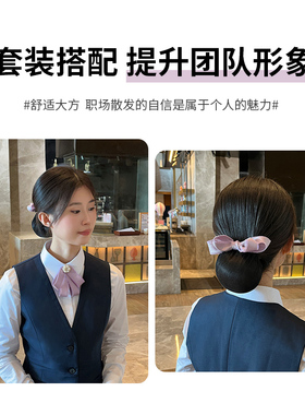 银行系带领花女职业领结头花套装