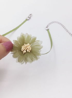 choker山茶花朵绿色超仙气脖颈链