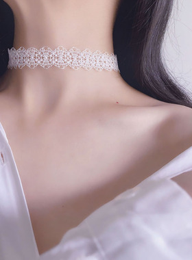 项链女项圈choker锁骨链白色