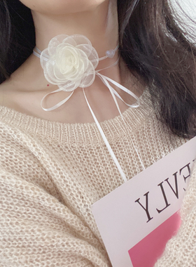 花朵系带项链女锁骨链绑绳防过敏