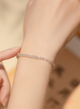 天然灰色月光石手链拉长石手串水晶腕饰极细简约学礼物