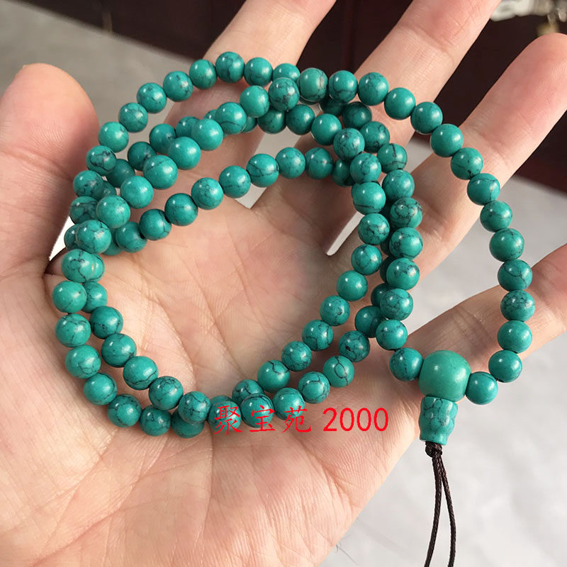 绿松石圆珠108颗佛珠项链多圈男女手串手链玉石项链系吊坠毛衣链 - 图2