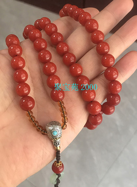 红色玉石念珠佛珠项链南红色红玉髓锁骨链毛衣链男女多圈手链挂链