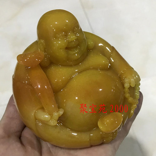 黄龙玉大肚佛摆件仿玉石弥勒佛车饰摆件家居笑佛黄腊石摆件黄田玉 - 图0