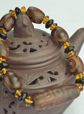 天然老天珠原石缠丝玛瑙手链