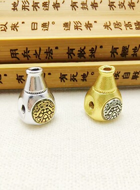 藏银兽面醒狮沙金双色合金佛头 藏式三通一体文玩手链串饰DIY配件