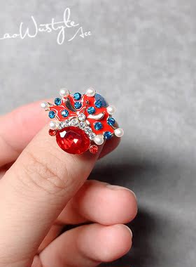 2025新款个性花旦小生食指戒指 国风创意气质刀马旦开口戒指指环