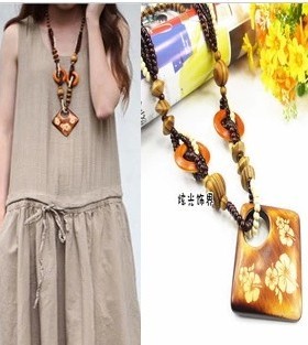 波西米亚风舞蹈木质毛衣项链包邮