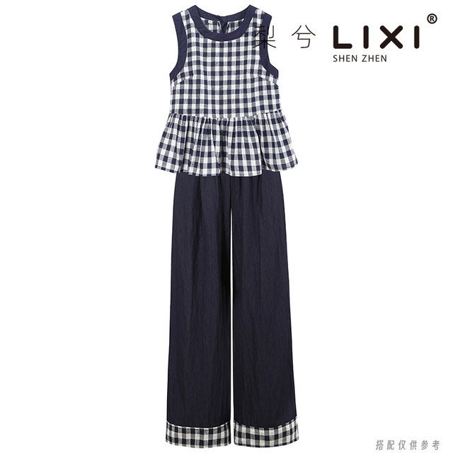 Summer counter ເສື້ອ doll plaid ແບບດຽວກັນກັບຊຸດຂາກວ້າງ