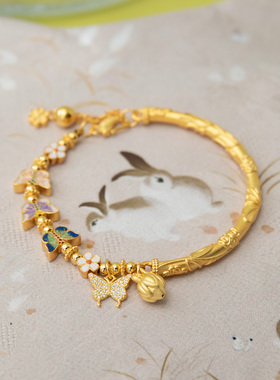 【花蝶世界】925足银 桃花半镯半链 新中式 国风 小众 高奢