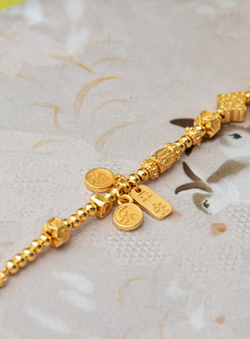 【来财来财】古法沙金 镀金 盘缠金手链  富婆葫芦 多多福禄 纳福